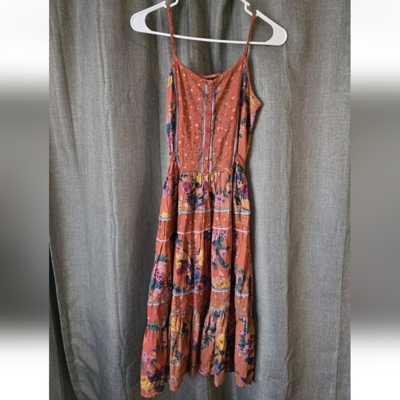 Her Excellency Vntg 70s Tiered Midi Button Front Sleeveless Floral Dress Sz M - Picture 1 of 7